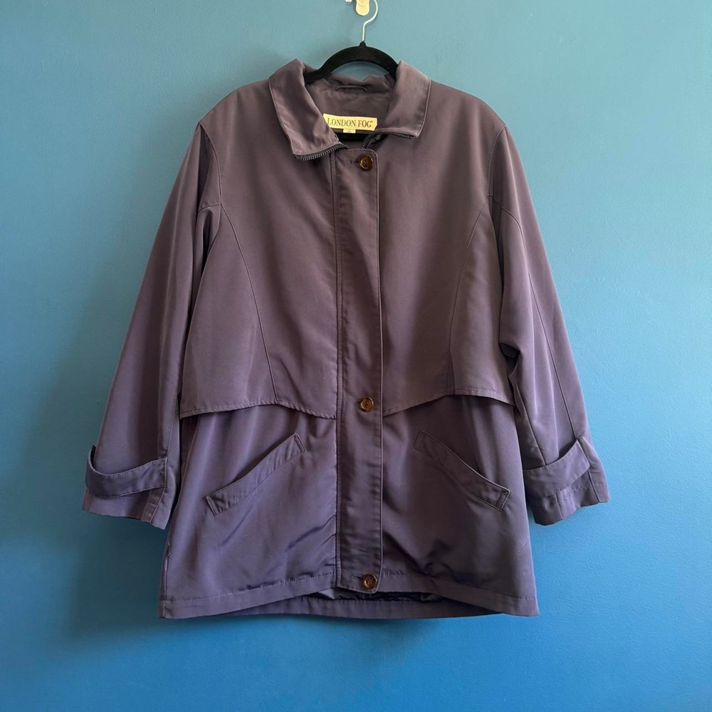 Vintage London Fog Coat Women's Size Large Purple Gray Windbreaker Trench Retro